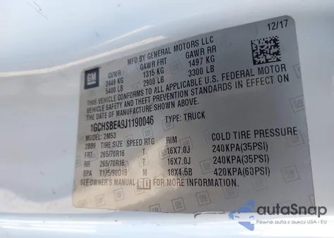 2018 Chevrolet Colorado Wt from USA, damaged, VIN 1GCHSBEA9J1190046